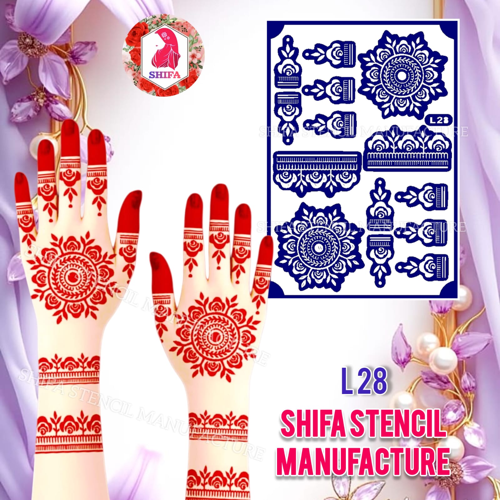 L28 – Regal Mandala Elegance Sticker Overview Henna Stencil - Shifa Stencil